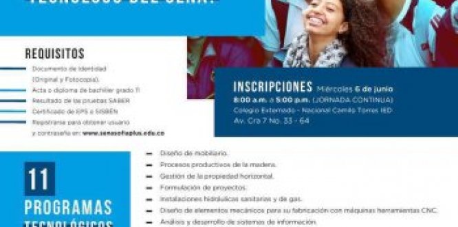 Junio 6: inscripciones programas tecnológicos del Sena  