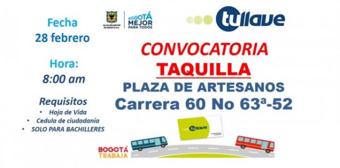 Se requieren bachilleres para taquillas Tullave Se requieren bachilleres para taquillas Tullave