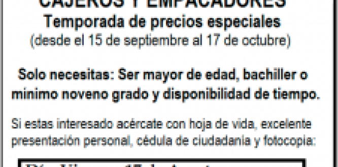 Se requieren cajeros y empacadores