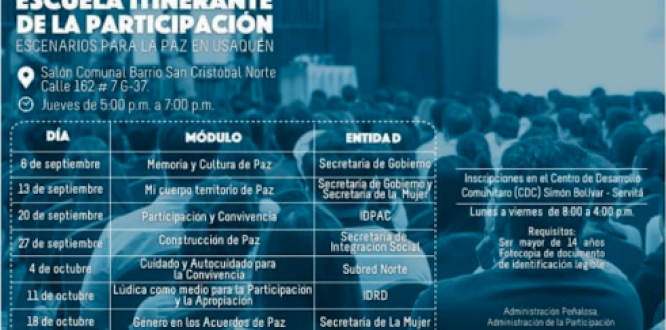 Inscripciones: Escuela de Escenarios para la Paz en Usaquén Inscripciones: Escuela de Escenarios para la Paz en Usaquén