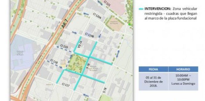 Hasta el 31 de diciembre cierre vial en el Centro Fundacional de Usaquén